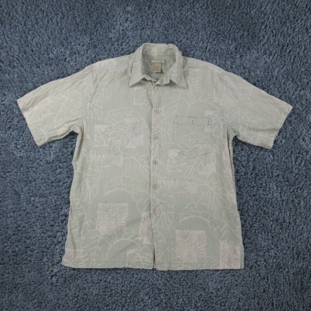 Kona Kai Shirt Mens Medium Beige Floral Silk Blend Camp Short Sleeve '